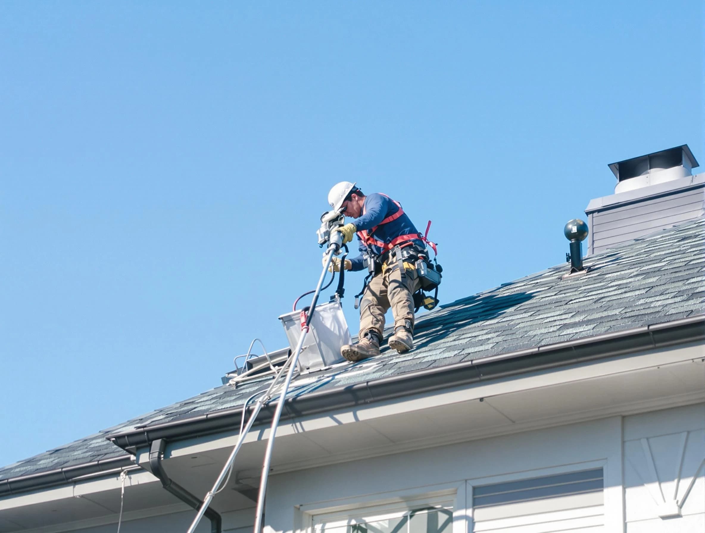 Villa Rica Dryer Vent Cleaning certified technician cleaning a roof-mounted dryer vent system in Villa Rica