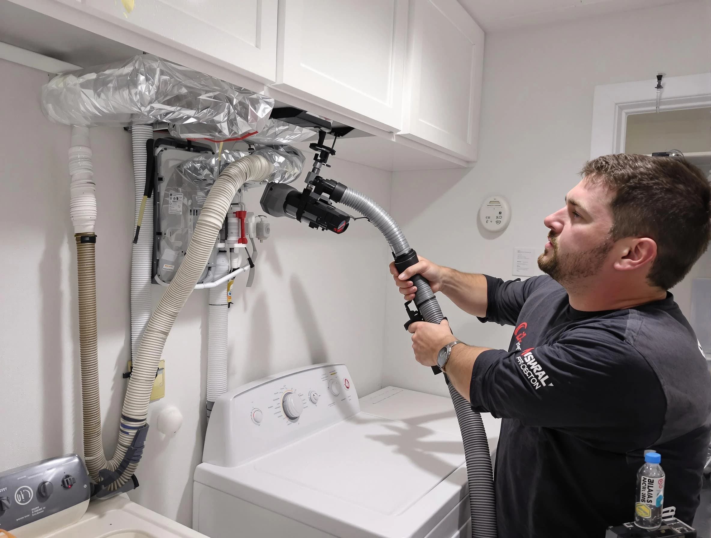 Villa Rica Dryer Vent Cleaning certified technician performing safety-focused gas dryer vent cleaning in Villa Rica